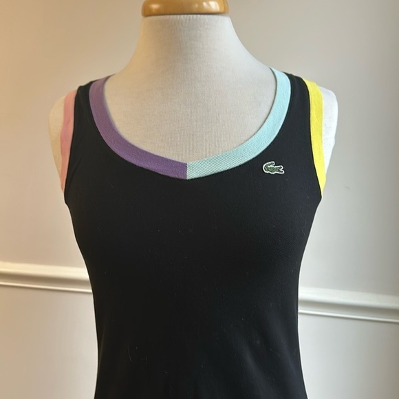Lacoste Black Cotton Sleeveless Dress Multicolor Trim Size 38 Euro EUC - Picture 2 of 5